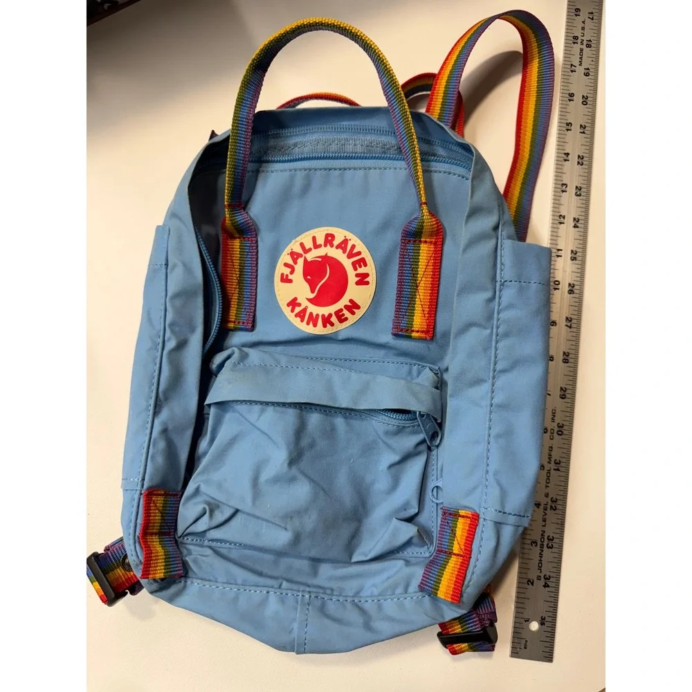 Fjallraven Kanken Rainbow Mini Backpack Sky Blue 132540 Lightweight Travel Bag